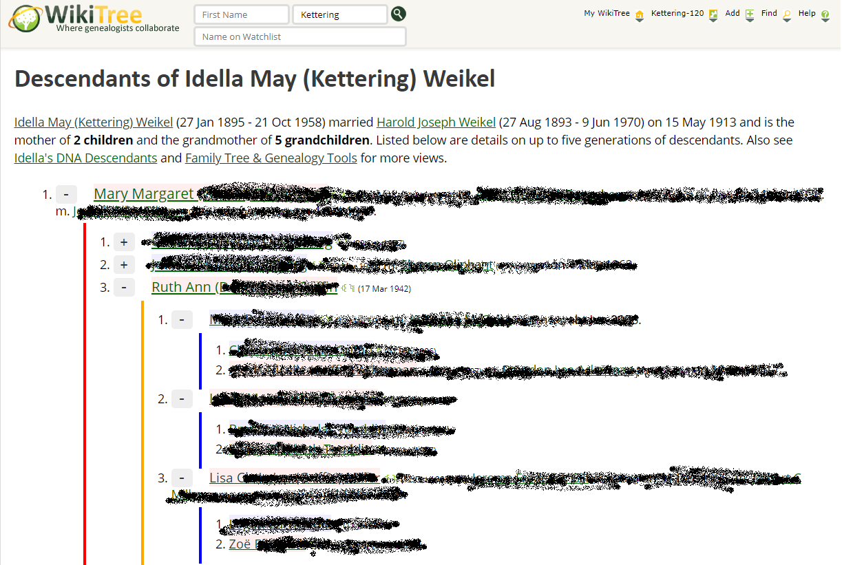 Screenshot showing how I am descended from Idella