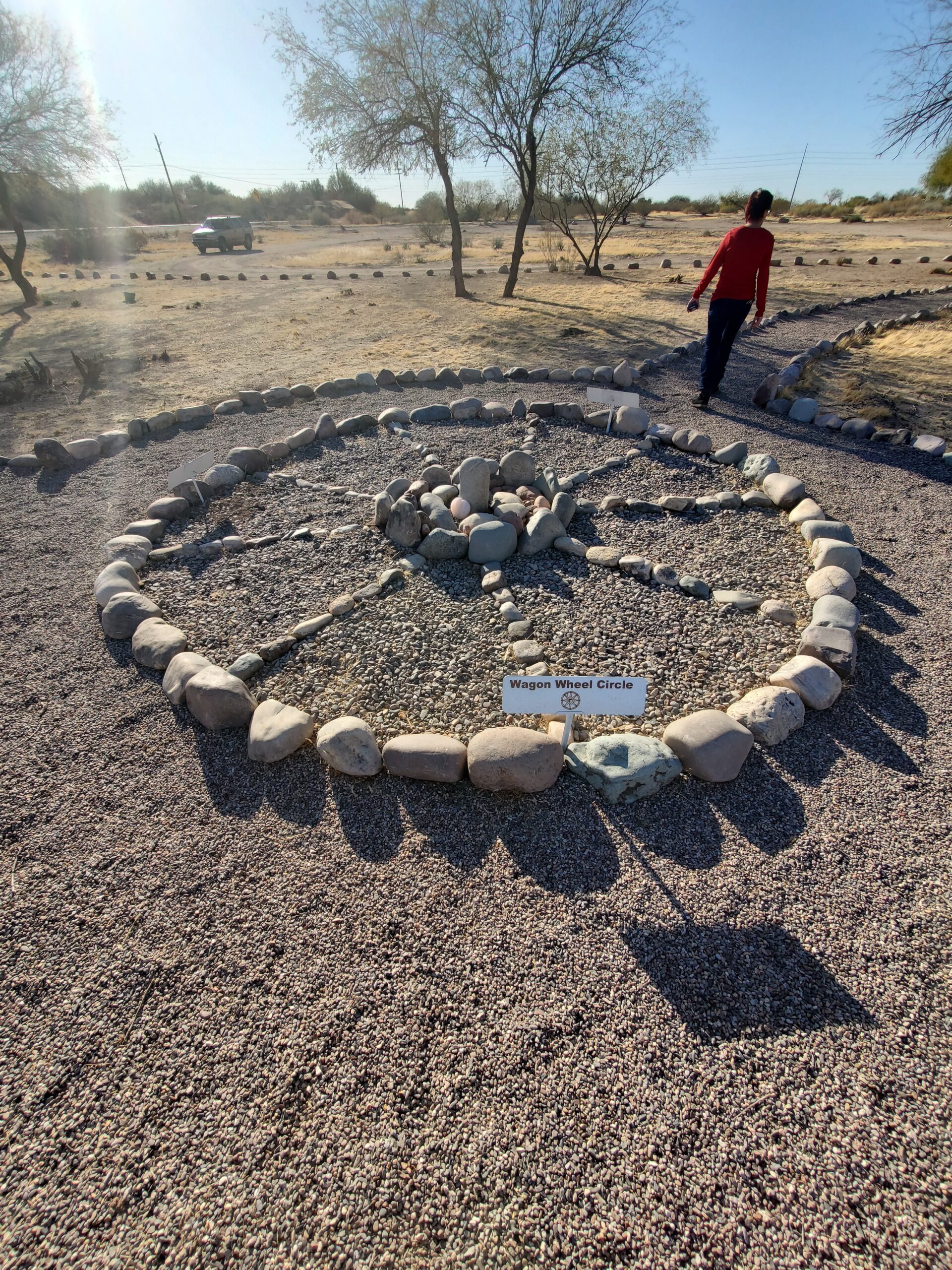 Located in Butte View is this artistic wagon wheel circle made of rocks