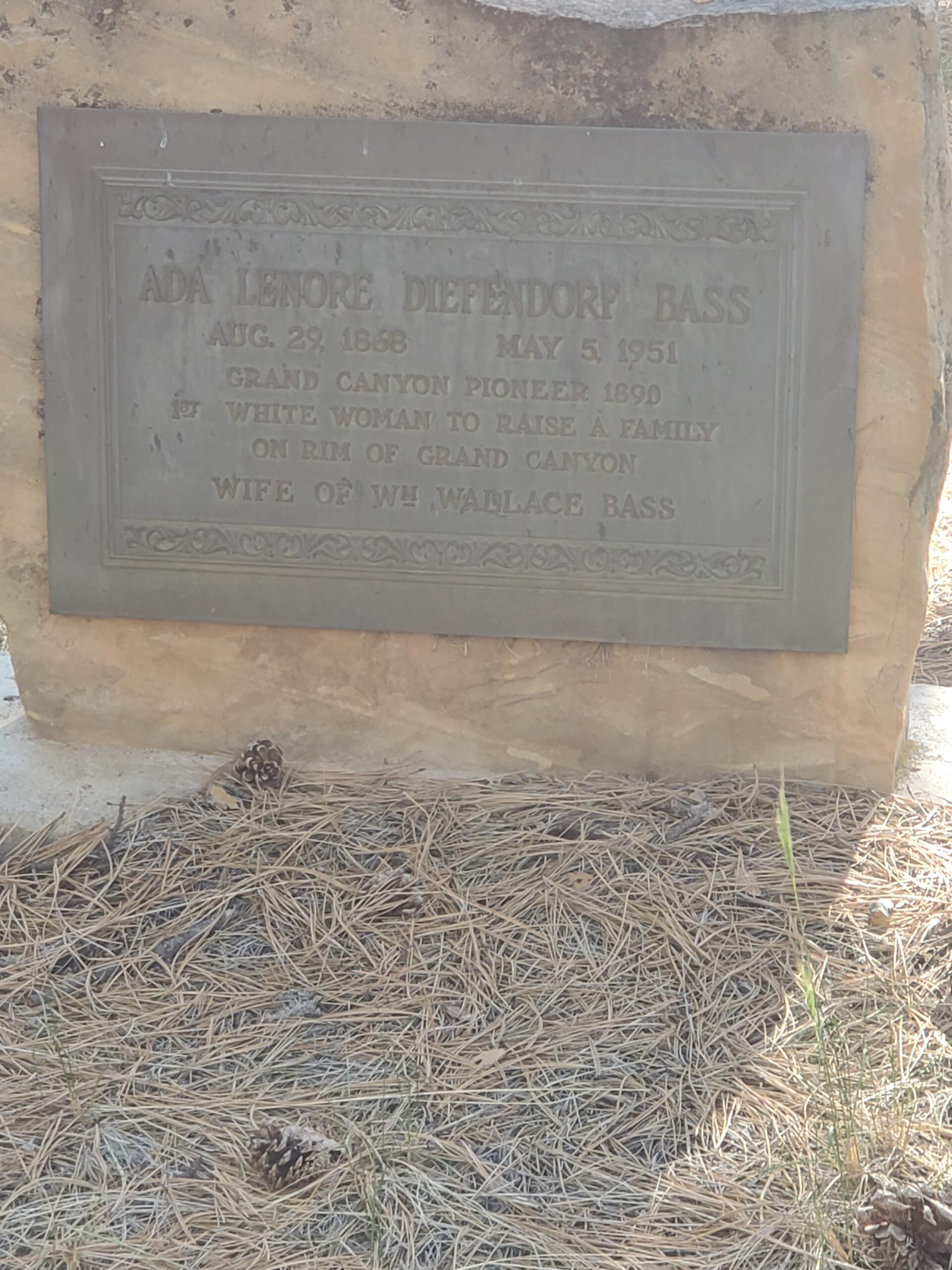 Ada's headstone claims she was the first white woman to raise a family on the canyon's rims