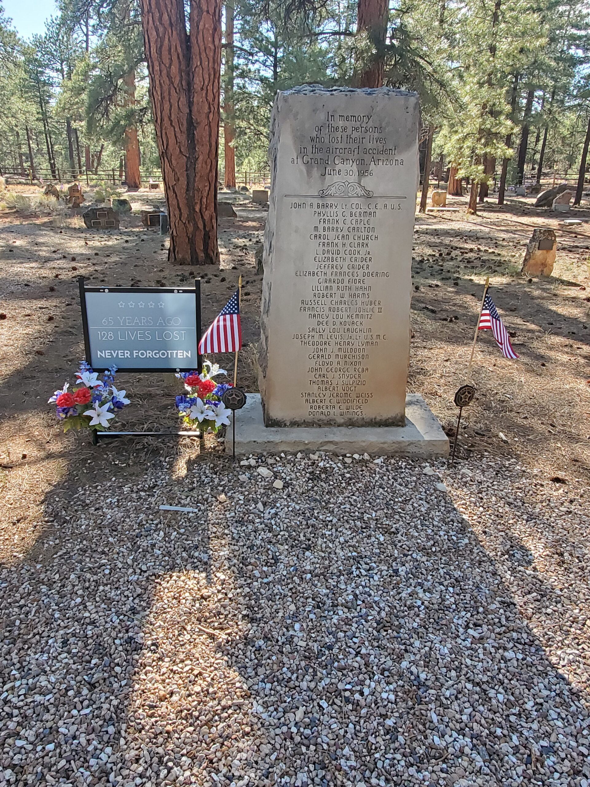 This memorial was dedicated to the 128 souls lost during the collision of two planes over the canyon in 1956