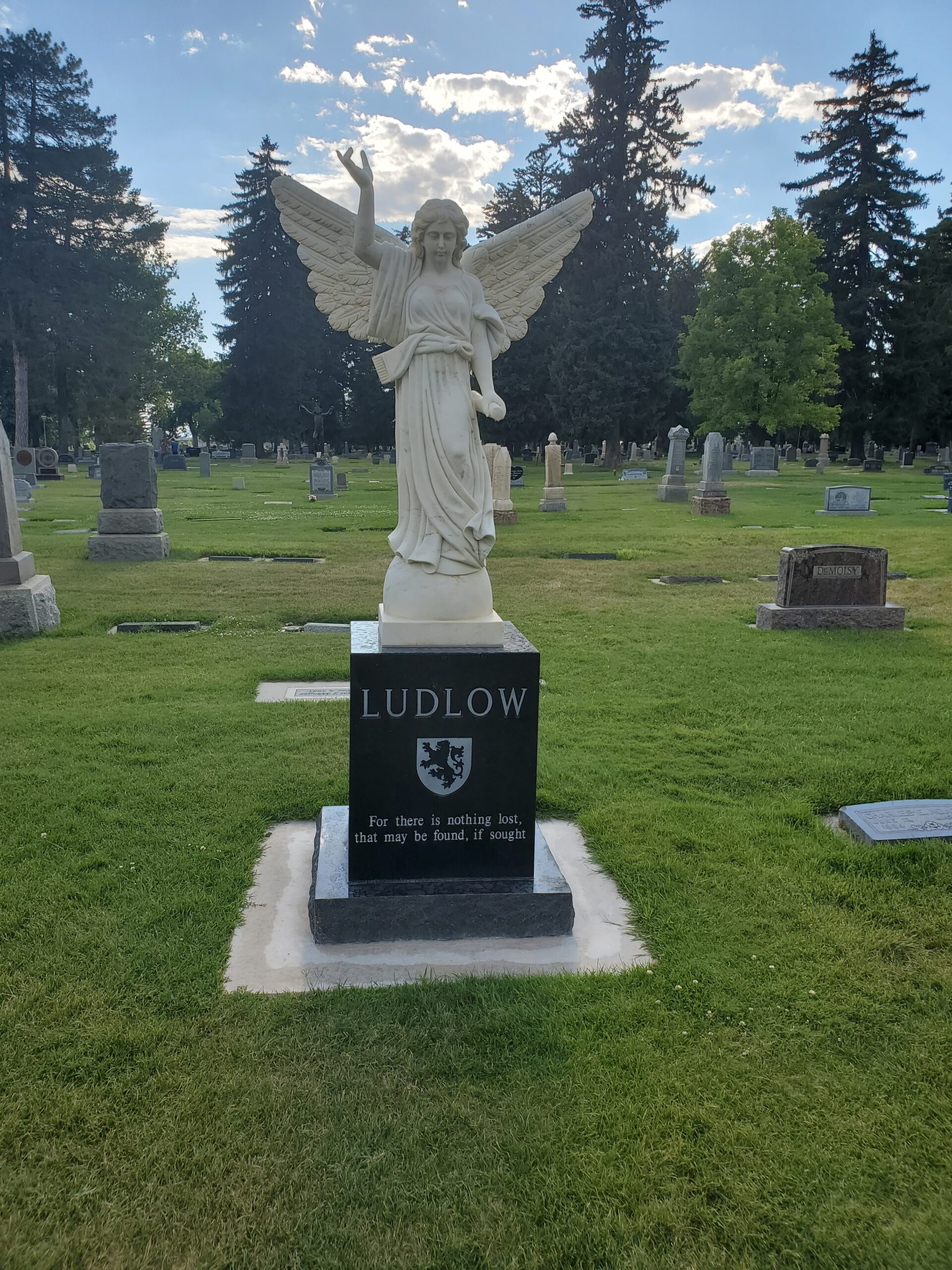 This grave was marked with a tall angel statue
